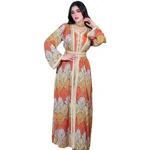 AB315Manufacture abaya elegant orange women's dresses muslims abaya women muslim dress 2023 dubai egypt