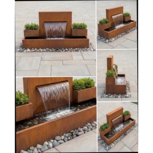Cascada de jardín de acero Corten de 100 x 200 x 50 cm con dos maceteros, patina natural de óxido, para hoteles, villas y paisajes. - Product Image 3