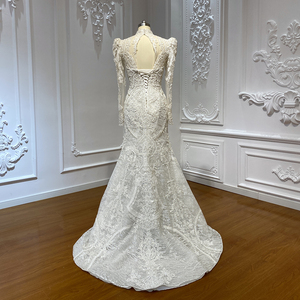 For LSCJ39 Luxury Muslim Sequins Beaded Ball Gown Wedding Dress with Chapel Train Modern Floral Long Sleeve - Product Image 6