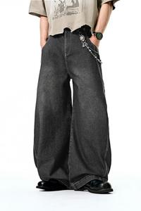 <span class=keywords><strong>Jeans</strong></span> da <span class=keywords><strong>Uomo</strong></span> Retrò a Gamba Larga con Taglio Curvo a Coltello Pantaloni a Vita Media Tinta Unita Traspiranti e Larghi Disponibili per Autunno/Inverno in Colori Chiari e Scuri - Product Image 5