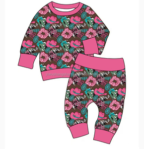 Tùy Chỉnh Thời Trang Bé Gái Quần Áo Bộ Phong Cách Phương Tây Gia Súc In Pháp Terry Vải Dài Tay Áo Tops & Quần 2-Mảnh Bộ - Product Image 2