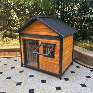 <span class=keywords><strong>Casa</strong></span> de Perro de Madera para Exteriores con Porche, Resistente a la Intemperie, Villa para Mascotas de Madera de Abeto, Caseta Grande para Perros con Techo Aislado de Asfalto, Tamaños L - Product Image 6