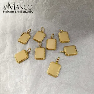 eManco Custom Blank Square Tags Charm Personalized Engravable Pendant For Men Women Fashion Titanium DIY Necklace Accessory Gift
