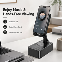 Support de téléphone et haut-parleur 2 en 1, haut-parleur de bureau sans fil 5W avec support de téléphone portable pliable et réglable