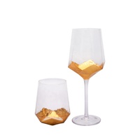 Verres à vin sans pied soufflés à la bouche, motif diamant, populaires, dorés, gaufrés, pour bar, maison, fête