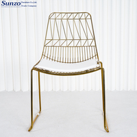 Chaise de salle à manger en métal pour l'extérieur, pour café, terrasse, empilable, siège en maille de fer avec coussin amovible