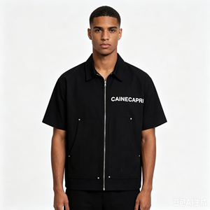 Felpa Vintage <span class=keywords><strong>oversize</strong></span> da uomo con Zip personalizzata da fabbrica a manica corta squadrata da lavoro per <span class=keywords><strong>Polo</strong></span> con motivo stampato traspirante - Product Image 4