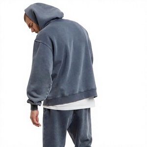 <b>Men's</b> Oversized Washed Hoodie Solid Color Pocket Hooded Sweatshirt Regular Fit French Terry Cotton Streetwear Autumn Casual - Product Image 4