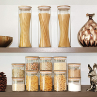 54oz cuisine utiliser des bocaux en verre borosilicaté vide clair conteneurs en verre de stockage des aliments avec couvercle en bambou