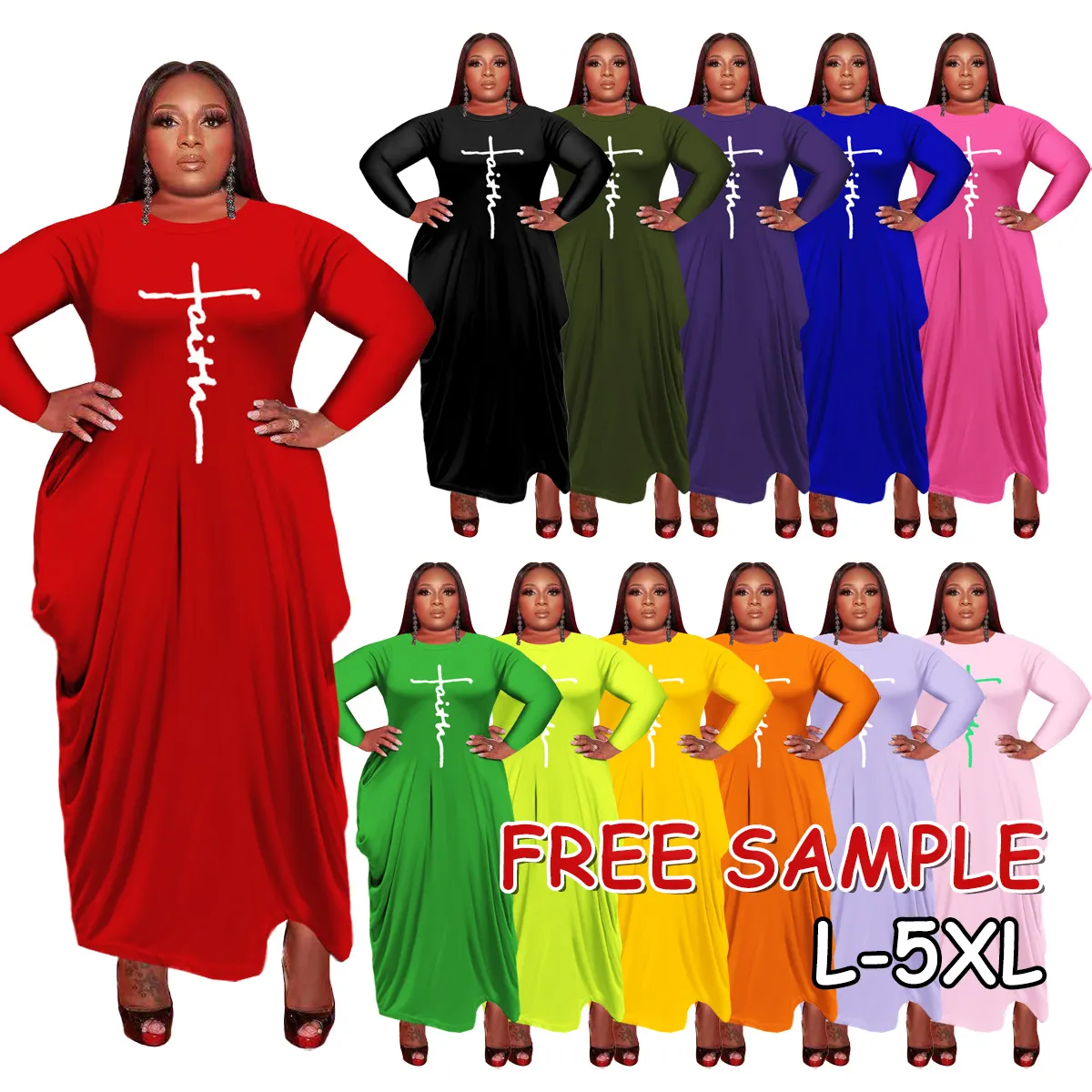 Magicmk Wholesales FallWomen Clothes Long Sleeve Casual Bodycon 5xl Plus Size Dress Women Clothing Plus Size Women's Dresses