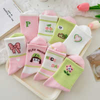 Chaussettes mi-mollet pour filles, motif dessin animé fantaisie et mignon, rose vif, légères en coton fin de qualité, pour usage quotidien
