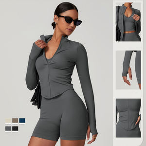 Populaire Ensemble de Yoga Sans Couture 5 Pièces – Haut Court, Leggings et Survêtement de Sport pour le Fitness - Product Image 2