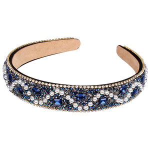 Diadema de Pedrería Hua Liyu, Diadema Ancha Artística Retro para Mujer, Accesorio para el Cabello de Novia, Azul Gris Dorado Morado - Product Image 5