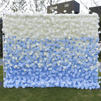 Backdrop Dinding Bunga Sutra Biru Muda Putih Kustom, Grosir Dinding Bunga Mawar Sutra Warna Gradasi untuk Latar Belakang Panggung Acara