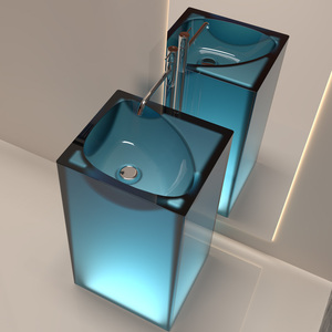 Lavabo de salle de bain <span class=keywords><strong>en</strong></span> résine transparente bleue, style moderne, lavabos de salle de bain autoportants - Product Image 4