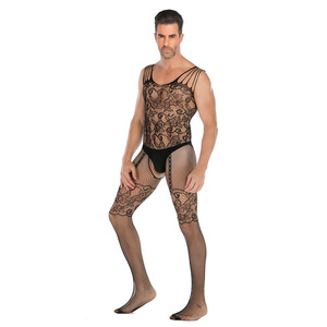 Nuevas llegadas: Bodystockings de malla negra con estampado floral Paisley para hombre, lencería. - Product Image 1