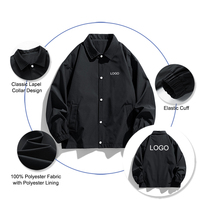 Veste coupe-vent en polyester avec logo personnalisé, design ample unisexe, col à revers, vestes coach unies, coupe-vent