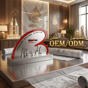 Trophée personnalisé <span class=keywords><strong>de</strong></span> triathlon Bahreïn en métal, motif skyline urbain avec accent rouge, pour événements sportifs au Moyen-Orient - Product Image 2