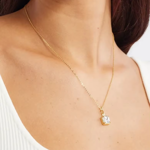 Kalung modis kalung persegi liontin zirkonia perak murni 925 berlapis emas 14K kustom - Product Image 3