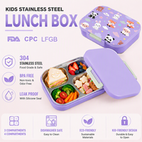 Aohea Boîte Bento pour Enfants Grande Capacité, Anti-fuite, Compatible Lave-vaisselle, avec Couvercle en PP, 4 Compartiments, Sans BPA, Qualité Alimentaire, Facile à Utiliser