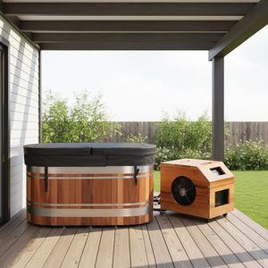 VAN Home Garden Outdoor Red Cedar Solid Wood Single <b>Cold</b> <b>Water</b> Bathtub Ice Bucket Temperature Control Stainless Steel Inner tank - Product Image 1