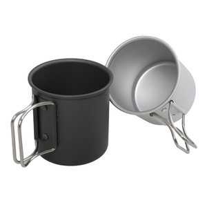 Aluminum Camping Mug Set Folding Handle Outdoor Cookware Black and Silver - Product Image 1