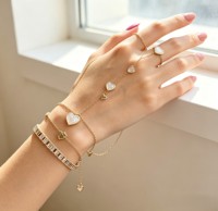 Bijoux XUPING – Nouveauté tendance : Bracelet de main et bague chaîne maillons pour femme en acier inoxydable couleur or 14 carats – Bijoux féminins