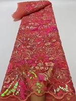 Dentelle de luxe brodée à sequins et perles pour mariage, tissu de dentelle française perlée
