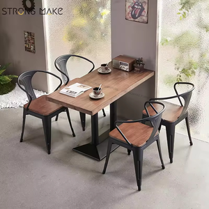 Mỹ Công Nghiệp Nhà Hàng Thanh Quán Cà Phê Đồ Nội Thất Kim Loại Sắt Thương Mại Bằng Gỗ Nhà Hàng Vuông Bàn Ăn Và 4 Ghế Đặt - Product Image 3