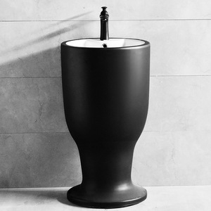 Creative Art Pedestal <b>Basin</b> Ceramic <b>Round</b> Single Hole One Piece Easy Cleaning Bathroom Sink - Product Image 3