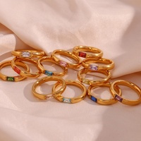 Ensemble de bagues Dreamshow avec pierres de naissance colorées, zircon carré AAA, bijoux pour femmes, plaqué or 18 carats, acier inoxydable