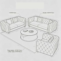 Ensemble de canapés de villa au design moderne capitonné, base en métal doré, revêtement en similicuir/tissu, imperméable, écologique, durable