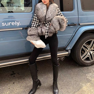 Mengjiqiuchen-blouson en laine pour femmes, avec cordon <span class=keywords><strong>de</strong></span> serrage, veste courte en fourrure <span class=keywords><strong>de</strong></span> renard, mode automne-hiver, vente en gros, QC21076 - Product Image 4