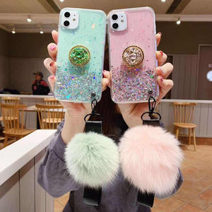 Custodia Morbida in TPU con Polvere Scintillante di Lusso, Supporto e Pompon per <span class=keywords><strong>iPhone</strong></span> X, Xr, <span class=keywords><strong>Xs</strong></span>, 11, 12, 13, 14, 15, 16, 17 Pro Max - Product Image 3