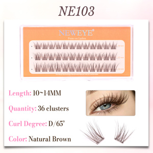 Cils à poser sans colle, brun naturel, 36 bouquets mixtes 10-14mm, courbure D, cils en grappe DIY pré-collés auto-adhésifs - Product Image 5