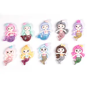 Glitter Mermaid Princess Flatback Resin Charms Cabochon For Slime Filler Dollhouse Diy Craft Phone Case Fridge Kids Hairclip