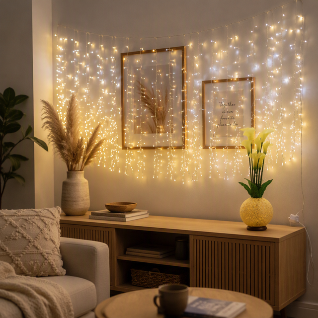 Solar LED Ice Strip Lights IP65 Waterproof 2700K Soft Warm White Dimmable 10m Hanging Curtain Fairy Lights for Christmas