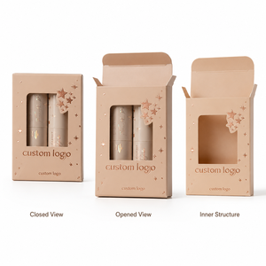 Custom Logo Rigid Cosmetic <b>Box</b> With Window Hot Stamping Stars Design Ivory Board Rectangle High-End Packaging - Product Image 2