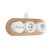 Juego de interruptores de pared de porcelana retro con marco de madera maciza - Montaje en superficie doble/triple