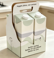 Boîte de transport pliable carrée personnalisée pour boissons, emballage multi-paquet avec poignée, protection UV pour lait végétal, vente en gros OEM