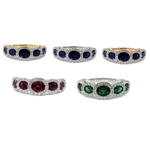Bijoux fins Anniversaire Mariage Haute qualité Or blanc massif 18 carats Véritable diamant Pierre précieuse Saphir bleu ovale Demi-alliance Cadeau - Product Image 5