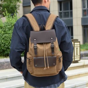 Custom Vintage <b>Drawstring</b> Rucksack Canvas <b>Backpack</b> Retro College Student Men Laptop <b>Backpack</b> With Logo - Product Image 2