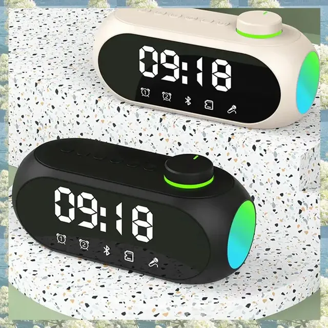 S18 Multifunction Blue-tooth Speaker Alarm Clock RGB Light FM Radio TF Card AUX 5W Bass Portable Desktop Speaker for Home Office