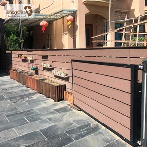 Clôture de jardin WPC de haute qualité Foshan avec cadre en aluminium, double portail coulissant, panneaux en <span class=keywords><strong>bois</strong></span>-plastique résistants aux UV et treillis - Product Image 3
