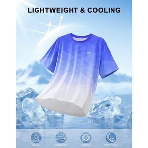 Camiseta Deportiva de Manga Corta para Hombre, con Patrón Geométrico Degradado Azul, de Secado Rápido, Corte Regular, Cuello Redondo, Tejido de Poliéster - Product Image 4