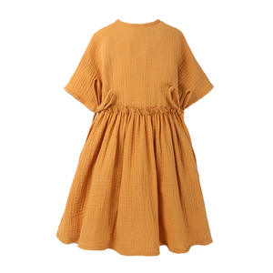 Factory <strong>Hot</strong> Sale Summer Breathable Thin Short Sleeve Drawstring Children Baby <strong>Linen</strong> Dresses Baby Girls Dress <strong>Linen</strong> <strong>Clothing</strong> - Product Image 2