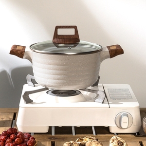 Marmite multifonctionnelle en aluminium antiadhésive avec <span class=keywords><strong>couvercle</strong></span>, à double poignée, revêtement en pierre médicale, compatible gaz et induction - Product Image 4