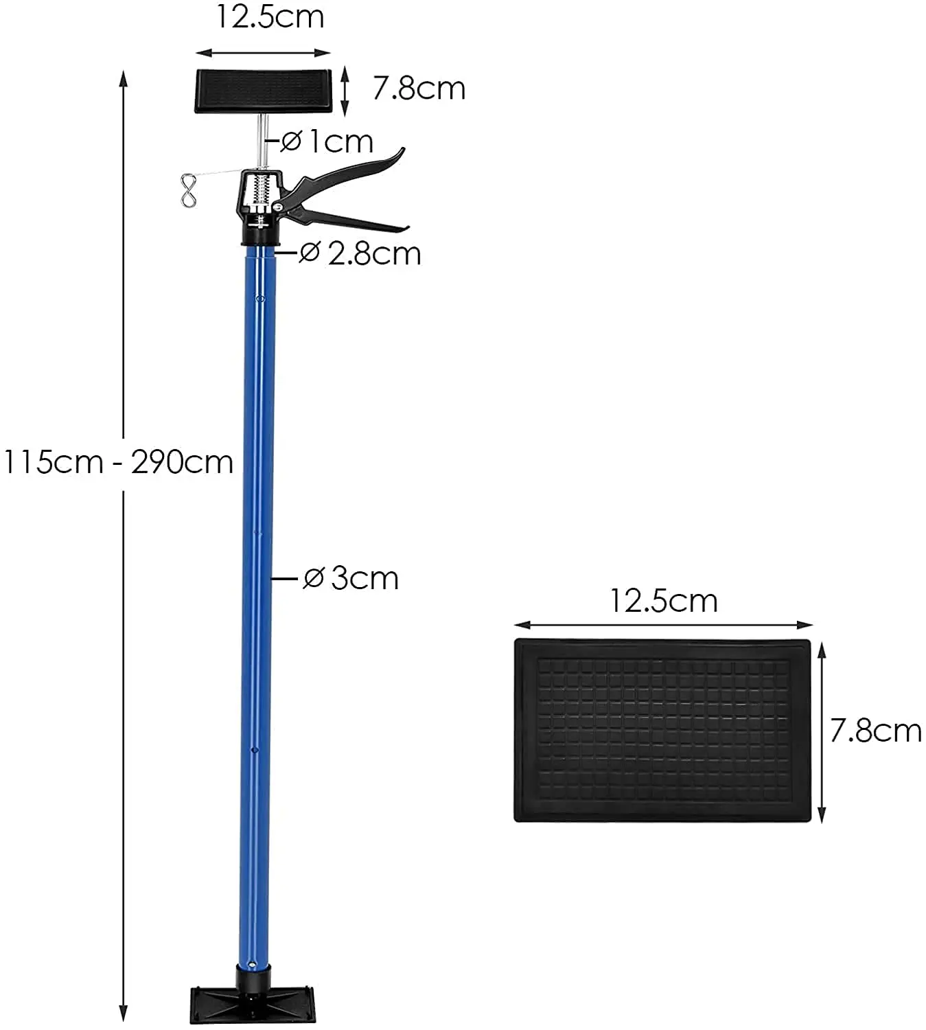 Steel Quick Support Pole erstreckt sich von 45 Zoll auf 114 Zoll Oberhand arbeits stütze für Cabinet Jacks Cargo Bars Trockenbau-Unterstützung