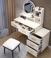 Coiffeuse moderne et élégante avec lumières LED et miroirs Coiffeuse de bureau étendue avec pieds dorés pour filles