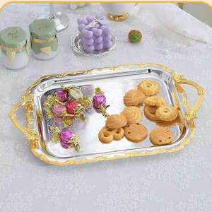 Plateau <span class=keywords><strong>rectangulaire</strong></span> en céramique européenne écologique, résistant au lave-vaisselle, avec couvercle ajouré en dentelle or et argent, 100 pièces, plateau à fruits multi-usages - Product Image 2